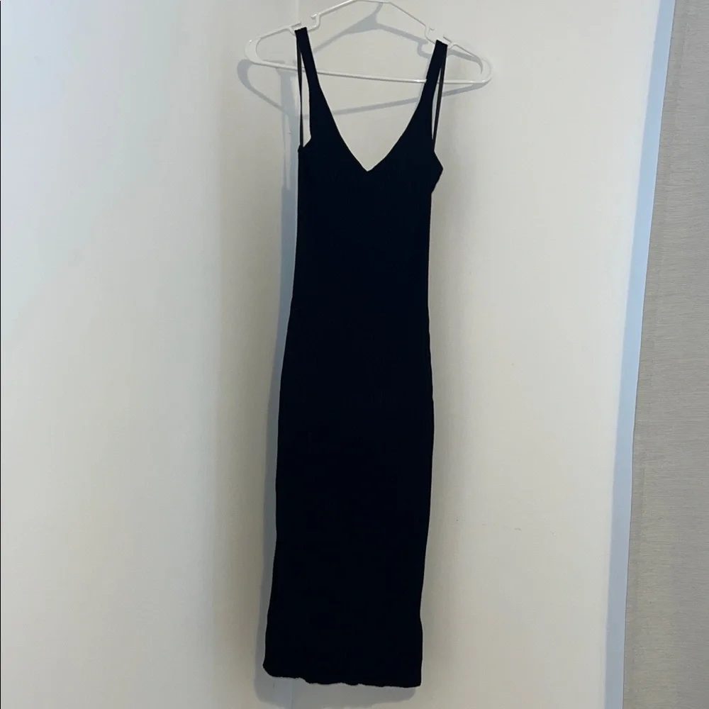 Nwt Abercrombie & Fitch Black Ribbed V-Neck Maxi Slip Dress